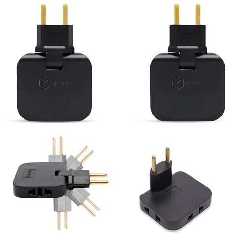 BIORYC ® Lot de 2 prises plates noires 3 prises pivotantes à 180° pour meubles