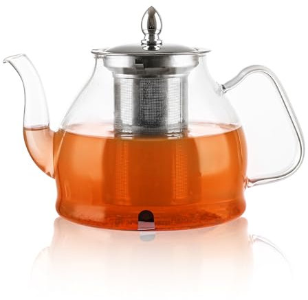 AHAQU Glass Teapot with Infuser, 1200ml/42oz Large Tea Pot with Stainless Steel Filter, Teapot Infusers for Loose Tea, Blooming Tea, Coffee