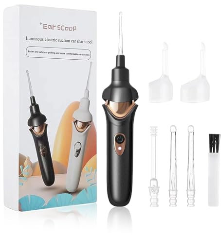 Ohrenschmalz Entferner Sauger, Elektrisch Ohrenreiniger für Erwachsene, Ohrenschmalz Sauger mit 2 Waschbaren Ersatzköpfen, Sicheres Und Weiches, Wiederaufladbar Earwax Remove Ear Cleaner (Schwarz)