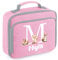Personalised Lunch Box Bag with Initial and Name for Girls 5 Different Design Styles (Pink Lunch Bag)