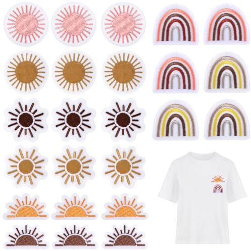 24 Stück Patches zum Aufbügeln, Sonnengestickte Flicken Patches Bestickte Kinder Aufnäher Applikation Aufbügelflicken Bügelbilder für Hut, Jeans, Rucksäcke, DIY Kleidung