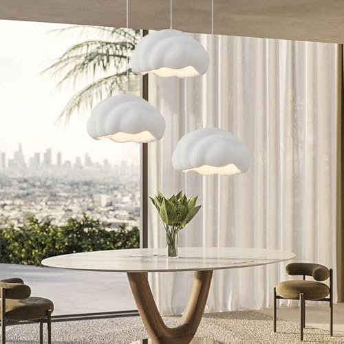 TMKOO Kreative Wabi-sabi Pendelleuchte E27 Moderner Wolken Kronleuchter Weißer Esstisch Hängeleuchte Innenbeleuchtung Verstellbare Heimdekoration Für Esszimmer Küche Inselleuchte(60cm)