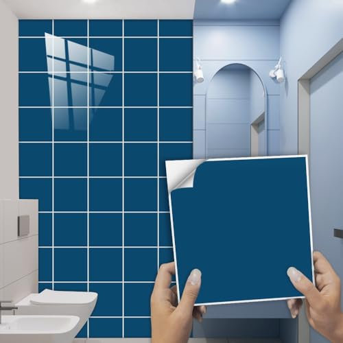 Hixingo Piastrelle Adesive Cucina Bagno Tinta Unita 20 Pezzi Mattonelle Adesive Cucina Piastrelle Bagno Adesivi PVC Pannelli Decorativi per Mobili e Pareti (Blu Lago,30x30cm)