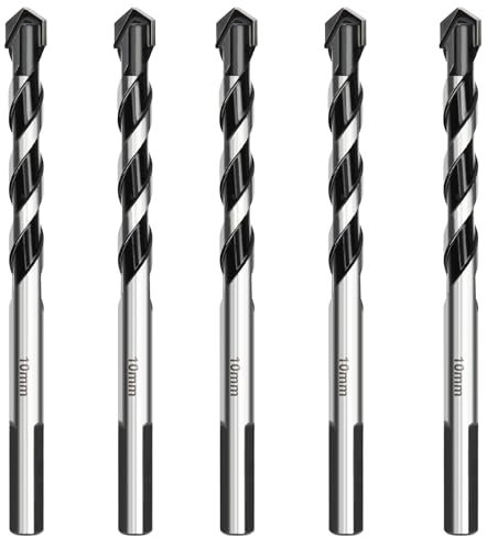 HSAWBIT 5 PACK OF - 10mm Masonry Drill Bits Set Concrete Drill Bit/Tungsten Carbide Drill Bits for Brick Walls/Glass/Plastic/Cement/Soft Tile