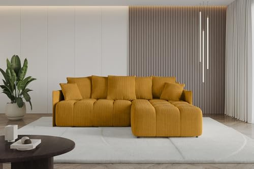 ALTDECOR Ecksofa mit Schlaffunktion und Bettkasten Corner Sofa Bett Eckcouch Couch L-Form Schlafcouch Ausziehbar Wohnlandschaft Schlafsofa Cauchsofa LONLI-L 251x189x68 Senfgelb