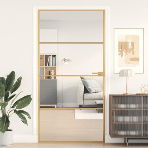 Innentür Schlank Golden 102,5x201,5 cm Hartglas und Aluminium, Snsowed Zimmertür, Eingangstür, Innentüren, Wohnungstür, Nebeneingangstür - Mit Befestigungsmaterial und Griff aus Aluminiumlegierung