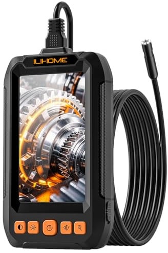 Endoskopkamera mit Licht,ILIHOME Endoskop mit 8mm IP67 wasserdichte, 4.3 IPS Bildschirm Inspektionskamera, 1080P HD 8 Einstellbaren LEDs Rohrkamera, 16.5FT/5M Halbstarres Kabel