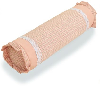 EDMILE Buchweizen-Nackenrolle, verstellbare Nackenrolle, Zylinderkissen mit Karomuster und Spitzenbesatz, feste Halswirbelstütze, runde Kissen, Nackenschmerzlinderung für Nickerchen (40,6 x 10,2 cm