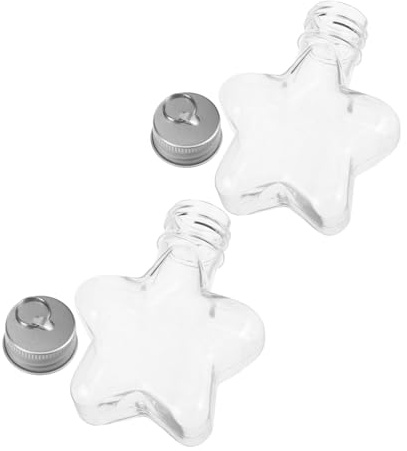 PRETYZOOM 2 Stück Sternförmige Kunststoff Flaschen mit Aluminium Schraubverschluss Transparente Befüllbare Wunschglaeser für DIY Sandkunst Kinderfreundliche Wiederverwendbare Party und