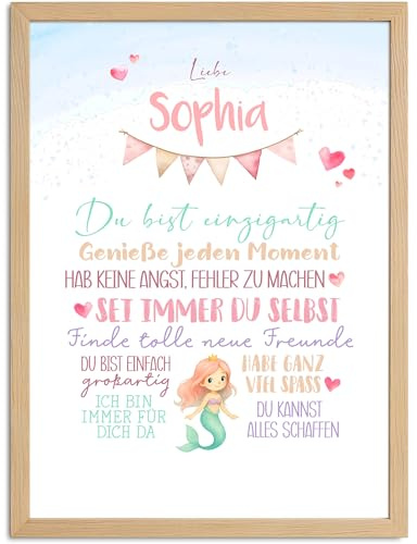 SpecialMe® Affirmationsposter Kinder Wandbilder Kinderzimmer Meerjungfrau Mermaid Wanddeko Mutmacher Selbstliebe Motivation Weiss
