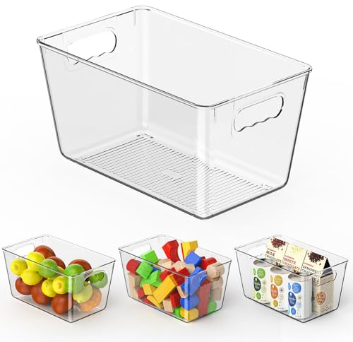 4 Pack Clear Plastic Storage Bins Pantry Organisers 25x15x13cm Medium | Versatile clear plastic storage containers for kitchen, pantry, closet & office. Open-top design for easy home organization.