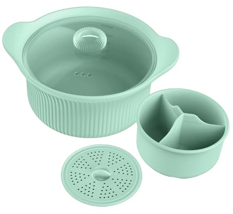 Cuiseur vapeur pour four à micro-ondes – En silicone avec compartiment | Grand cuiseur vapeur en silicone | Pour four, friteuse à air, cuisine, maison, appartement, cuisine, aliments, légumes, pâtes