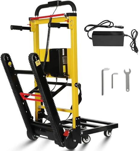 Elektrischer Treppensteiger-Transportwagen, max. Traglast 200 kg, robust, motorisierter Treppensteiger-Transportwagen mit 6 Rädern, für Möbellogistiklager, Schwarz & Gelb, 120 W