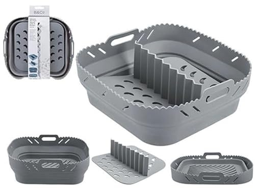 Silicone Air Fryer Liner with Divider – Reusable Non-Stick Square Basket Insert – Heat-Resistant & Dishwasher Safe – Fits Most Square Air Fryers – Grey