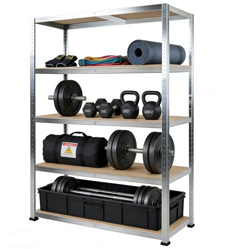 Brstheco Schwerlastregal Schwarz 1er Set,150x90x40cm Lastenregal,Regal mit Stahlgestell,4 Verstellbare Ablagen jeweils bis 150 Kg Belastbar (1er-Set Silber, 180×90×40cm)