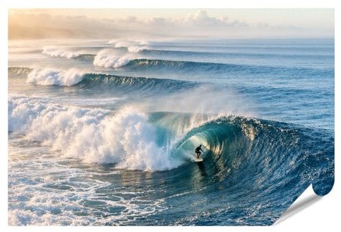 islandburner Premium Poster Surfer auf einer Welle im Sonnenuntergang - Standard