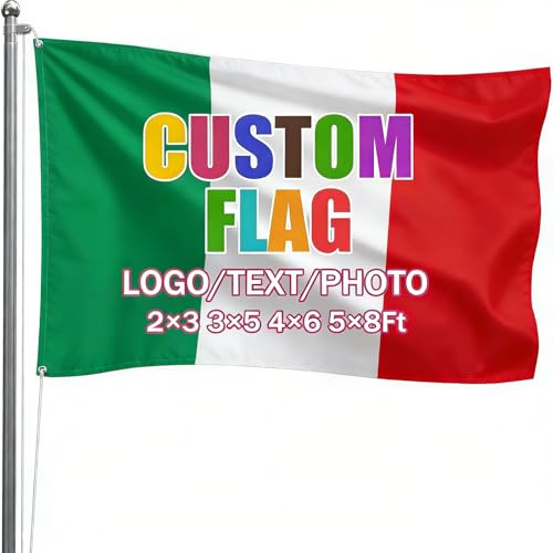Personalisierte Italien Flagge Selbst Gestalten, Fahne Selbst Gestalten, Italien Gestalten Sie Ihre eigene Flagge mit Foto/Logo/Text für Schlafsäle Schlafzimmer Garten Jahrestag Party Bar Deko