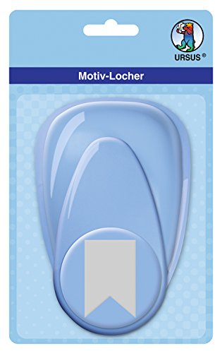 Ursus 19450091 - Motivlocher mit Hebel maxi, Banner, blau, ausgestanztes Motiv ca. 50,8 mm, aus Kunststoff mit Metallstanze, geeignet für Grammaturen von 160 220 g /qm