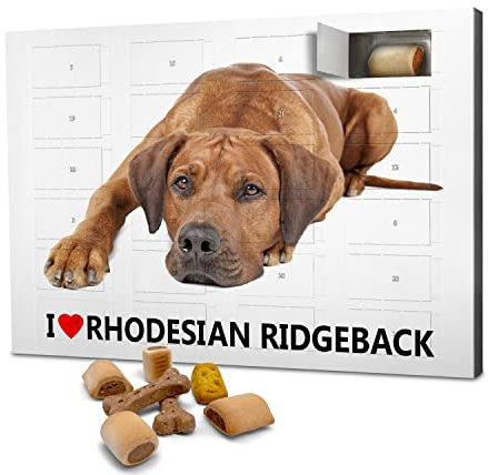 printplanet Hunde-Adventskalender mit Leckerlis - Motiv I Love Rhodesioan Ridgeback - Weihnachtskalender für Hunde - 2025