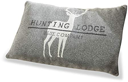 Loberon Kissen Lodge, edler Chalet-Charakter, hoher Woll-Anteil, eingewebter Hirsch, Zierkissen, Wohn-Accessoire, Wohntextilien, Lammwolle, Polyester, grau