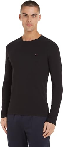 Tommy Hilfiger Herren Langarmshirt Stretch Slim Fit Long Sleeve Tee Basic, Schwarz (Black), XS
