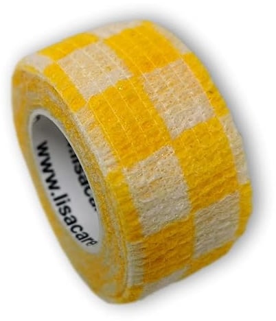 LisaCare Pflasterverband, Wundpflaster, Kinderpflaster, Pflaster auf Rolle, elastisch & ohne Kleber, 2,5cm breit (2er Packung, Karo-Gelb)