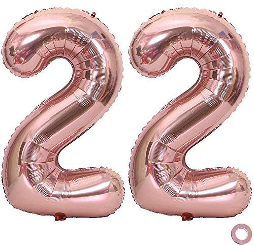 Juland Luftballon Zahl 22 Rosegold Geburtstag Folienballon Helium Folie Pinke Luftballons für Geburtstag Jubiläum 40 Zoll XXL- Riesenzahlen #22