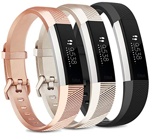 Vancle 3 Pack Kompatibel für Fitbit Alta HR Armband und Fitbit Alta Armband, Verstellbares Sport Ersatzarmband für Fitbit Alta HR/Fitbit Alta (Roségold/Gold/Schwarz, S)