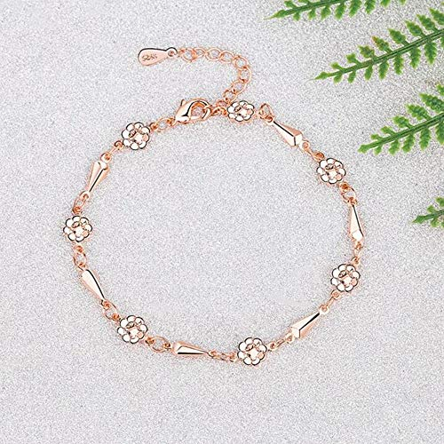 Armband Armreif Armkette Damen 925 Sterling Silber New Woman Modeschmuck Hochwertige Retro Einfache Blume Roségold Armband Länge 21Cm-1494
