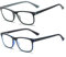 MMOWW 2er-pack Lesebrille Damen und Herren - Anti-blaue Computerbrille mit Federscharnieren (Grau+Blau, +2,0)