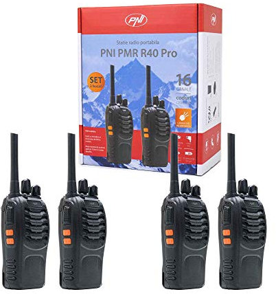 Pacchetto 4 radio portatili PNI PMR R40 PRO batterie, caricabatterie e cuffie inclusi