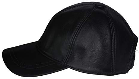 RUSSIAN STORE Schwarz echtes Napaleder Baseballmütze One Size, Schwarz