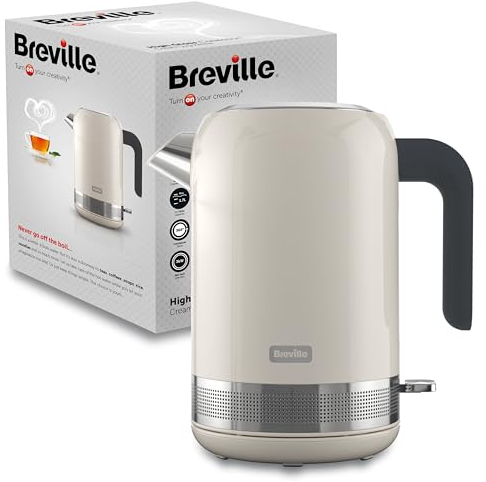 Breville High Gloss Electric Kettle | 1.7L | 3kW Fast Boil | Cream & Stainless Steel [VKT153]