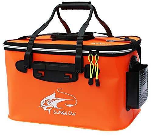 fish Outdoor Camping Bucket 6Gallon/8Gallon/10Gallon Foldable Live Container, Multi-Functional EVA Fishing Bag and Fish Protection Bucket (6Gallon, Orange)