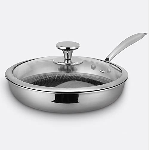 Cooking Pot, 7 Ply Clad Polished 304 Stainless Steel Fry Pan/Skillet, Saucepan with lid 11-12 in (Color : 11in with Coating, Size : with Cover)