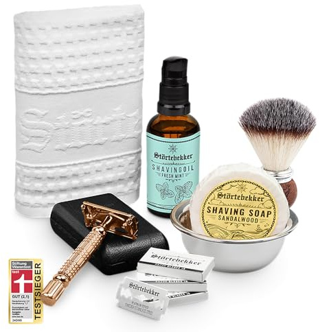 Störtebekker® Premium Rasurpflege Set - inkl. Rasierhobel, Etui, Rasierpinsel, Rasierseife, Rasierschale, Rasieröl und Rasiertuch - hochwertiges Rasierset für die tägliche Rasur - Geschenkidee