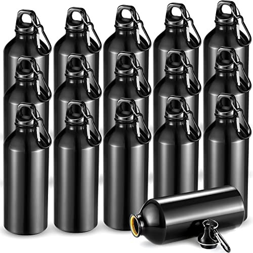 CHENGU 16 Pack Aluminum Water Bottles - 20 Oz Blank Reusable Gym Travel Bottles, Leak Proof, Customizable for Bike, Bicycle, Camping (Black)
