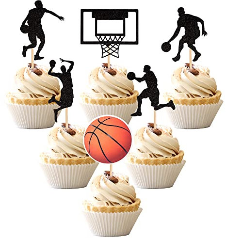 Cupcake-Aufsätze für Sport-Fans, Basketball-Rückwand, Cupcake-Picks für Babyparty, Spieler, Sport, Thema, Geburtstagsparty, Kuchendekorationen, Zubehör, 24 Stück