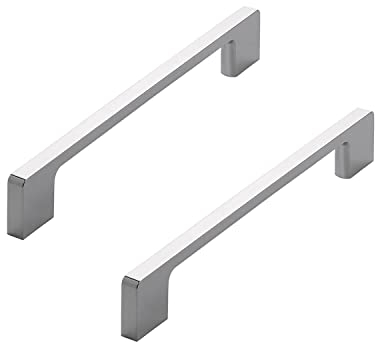siwitec 2x Möbelgriff 2027 in Chrom glänzendmit 192 mm Lochabstand, eckig, Schrankgriffe, Griffe