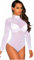 Hiffy Women's Sexy Turtle Polo Neck Sheer Mesh Long Sleeve Bodysuit Ladies Leotard Top (8-10, White)