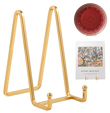 Soporte Platos Mesa Caballete Expositor - 4 Piezas Dorado Soportes para Platos Decorativos - Soporte de Placa para Exhibicion - Caballetes de Hierro Para Marcos de Fotos | Libros | Arte - 6 Pulgadas