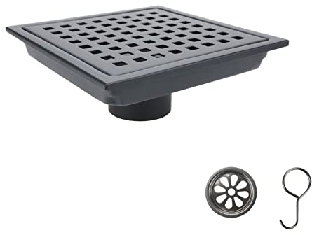 Bitray Quadratischer Duschablauf Bodenablauf mit abnehmbarem Gitterrost Abdeckung 304 Edelstahl matt schwarz Duschabtropfgestell