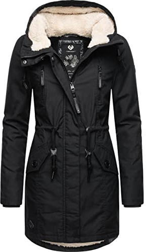 Ragwear Damen Mantel lange warme Winterjacke mit Teddyfell-Kapuze Elsie Intl Black22 Gr. 4XL