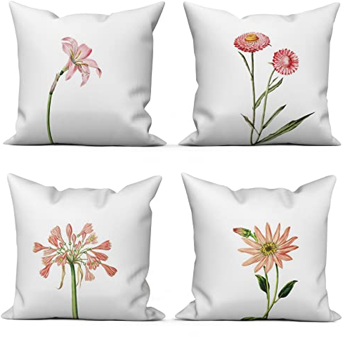 ASDCXZ Frühling Kissenbezug 40x40 cm 4er Set, Frisch Rose Blume Weiß Sofa Kissen Dekokissen Kissenbezüge Kissenhülle Waschbar Polyester Flachs Textil Outdoor Polster Kopfkissenbezug Kissen Bezug