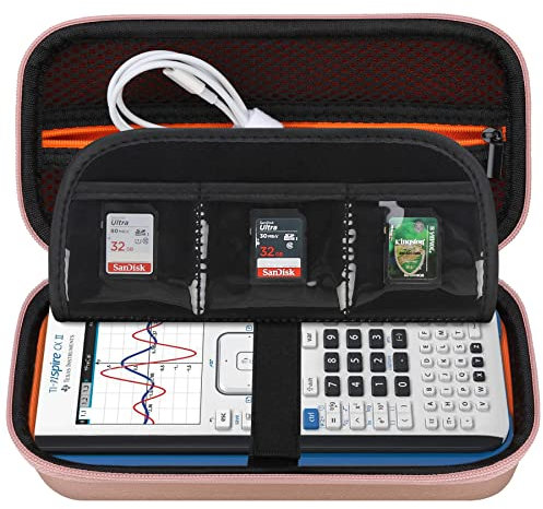 Elonbo Étui pour Ti - nspire CX II Cas/CX II/CX/CX Cas coloré Dessin Calculatrice Housse de téléphone avec Poche zippée supplémentaire pour câble de Charge, Chargeur, Manuel, Or Rose