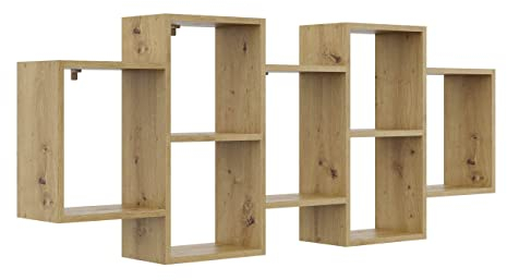 KUBUTKU Dekorativ Wandregal mit 7 Böden 160x65x18 Design Skandinavischer Modern für Wohnzimmer Küche Büro Schlafzimmer Badezimmer Hängeregal zur Präsentation Bücherregal (Artisan Eiche)