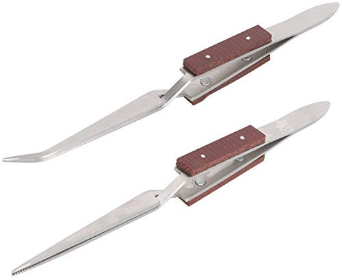 Pince Brucelle Croise,Reverse Ross Fiber Grip Set Verrouillage Avec Poignées En Métal Outils D'Artisanat Général Cross Lockhand Tools,2Pcs Lock Tweezer Fixe Bijoux Soudure Pointue Droite Pointe