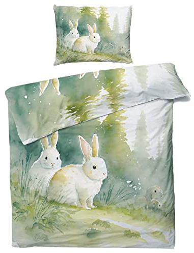 ZDABAOEC Kaninchen Bettwäsche 135x200 Kinder Mädchen, Weiche Microfaser Kinderbettwäsche 2er Set - 1 Bettbezug + 1 Kissenbezug 80x80, mit Reißverschluss, Wende Motiv