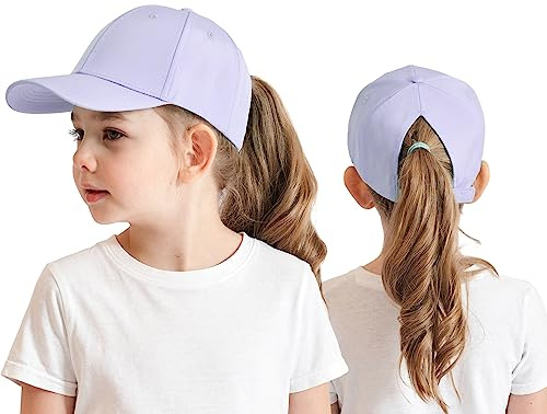 Cysocool Casquette de Baseball Fille 3-8 Ans Été Chapeau de Soleil Enfant Réglable Chapeau de Baseball en Queue de Cheval Visière de Golf Tennis Visière Junior Chapeau de Plage Cyclisme Pêche Course