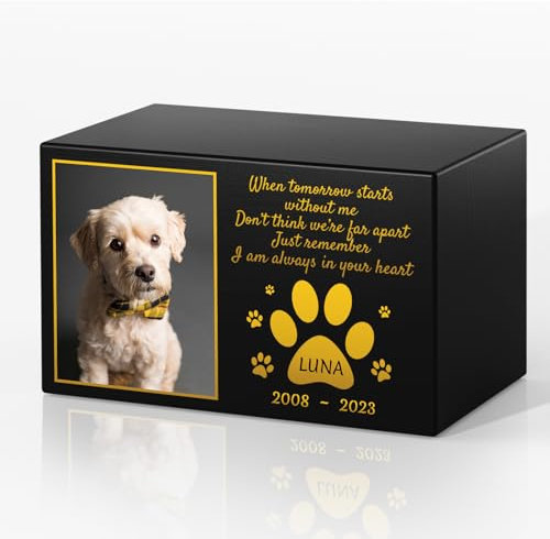 Bemaystar Personalized Pet Urns for Dogs Ashes - Custom Wooden Box with Photo for Pet Memorial Keepsake, Photo Box Pet Cremation Urn, Wood Keepsake Urn for Pet Cremation, Sympathy Gift for Pet Lovers